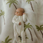Bamboo Zip Pajamas | Palm | Milk & Baby | Made of the softest premium bamboo. Durable and well designed your little ones can sleep and play in these cozy pajamas. Our smallest sizes have rollover cuffs on the hands and all of the one piece sizes have cuff