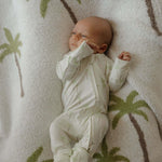 Bamboo Zip Pajamas | Palm | Milk & Baby | Made of the softest premium bamboo. Durable and well designed your little ones can sleep and play in these cozy pajamas. Our smallest sizes have rollover cuffs on the hands and all of the one piece sizes have cuff