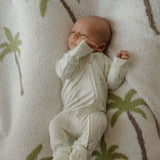 Bamboo Zip Pajamas | Palm | Milk & Baby | Made of the softest premium bamboo. Durable and well designed your little ones can sleep and play in these cozy pajamas. Our smallest sizes have rollover cuffs on the hands and all of the one piece sizes have cuff