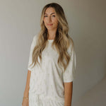 Women's Bamboo Short Set | Palm | Milk & Baby | Made with a soft, premium bamboo blend, this set is perfect for warm weather. It includes an oversized t-shirt and matching drawstring shorts. Designed for all-day comfort and easy wear. Sizes Available: X-S