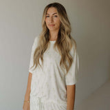 Women's Bamboo Short Set | Palm | Milk & Baby | Made with a soft, premium bamboo blend, this set is perfect for warm weather. It includes an oversized t-shirt and matching drawstring shorts. Designed for all-day comfort and easy wear. Sizes Available: X-S