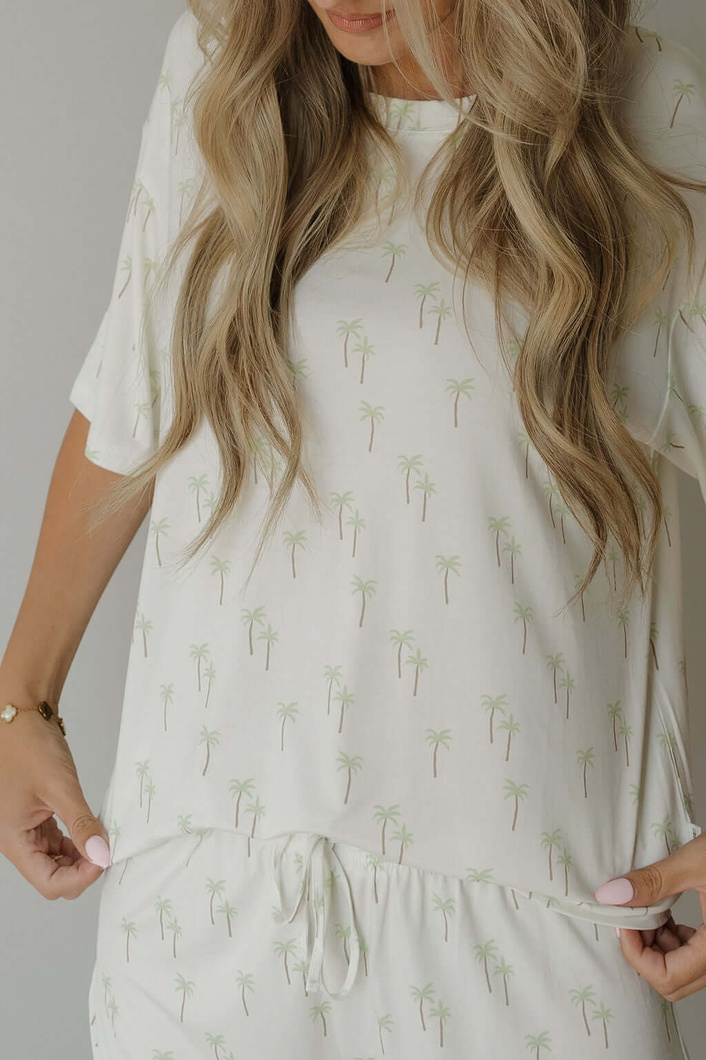 Women's Bamboo Short Set | Palm | Milk & Baby | Made with a soft, premium bamboo blend, this set is perfect for warm weather. It includes an oversized t-shirt and matching drawstring shorts. Designed for all-day comfort and easy wear. Sizes Available: X-S