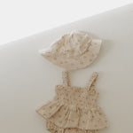Flora | Sleeveless Muslin Romper & Hat | Milk & Baby
