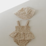 Flora | Sleeveless Muslin Romper & Hat | Milk & Baby