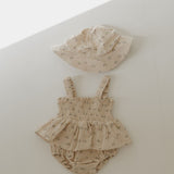 Flora | Sleeveless Muslin Romper & Hat | Milk & Baby