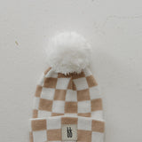 ff Knit Pom Top Beanie | Tan Checkerboard