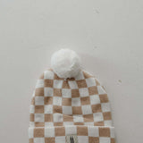 Adult ff Knit Pom Top Beanie | Tan Checkerboard | Milk & Baby