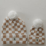 ff Knit Pom Top Beanie | Tan Checkerboard