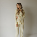Sunny | Women's Long Sleeve Bamboo Pajama | Milk & Baby | Everyone's favorite bamboo women's pajamas, featuring a long-sleeve top with three buttons and a slight flared pant. Be sure to look at our matching baby and toddler pajamas in this charming print!