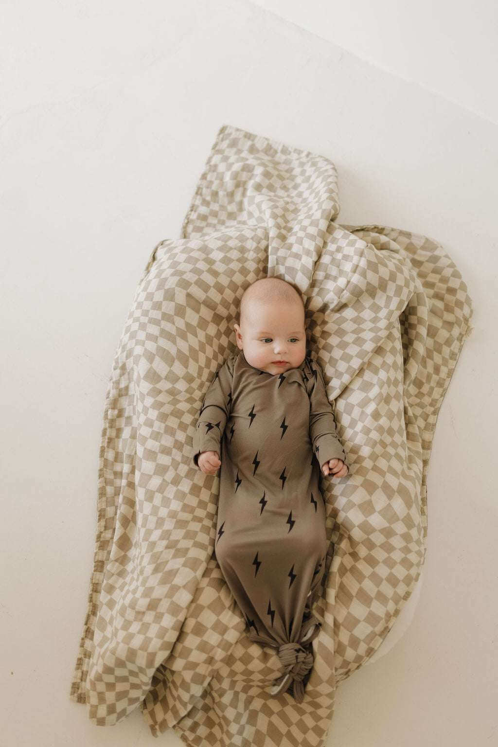 Brown & Black Lightning Bolt | Bamboo Knotted Gown | Milk & Baby