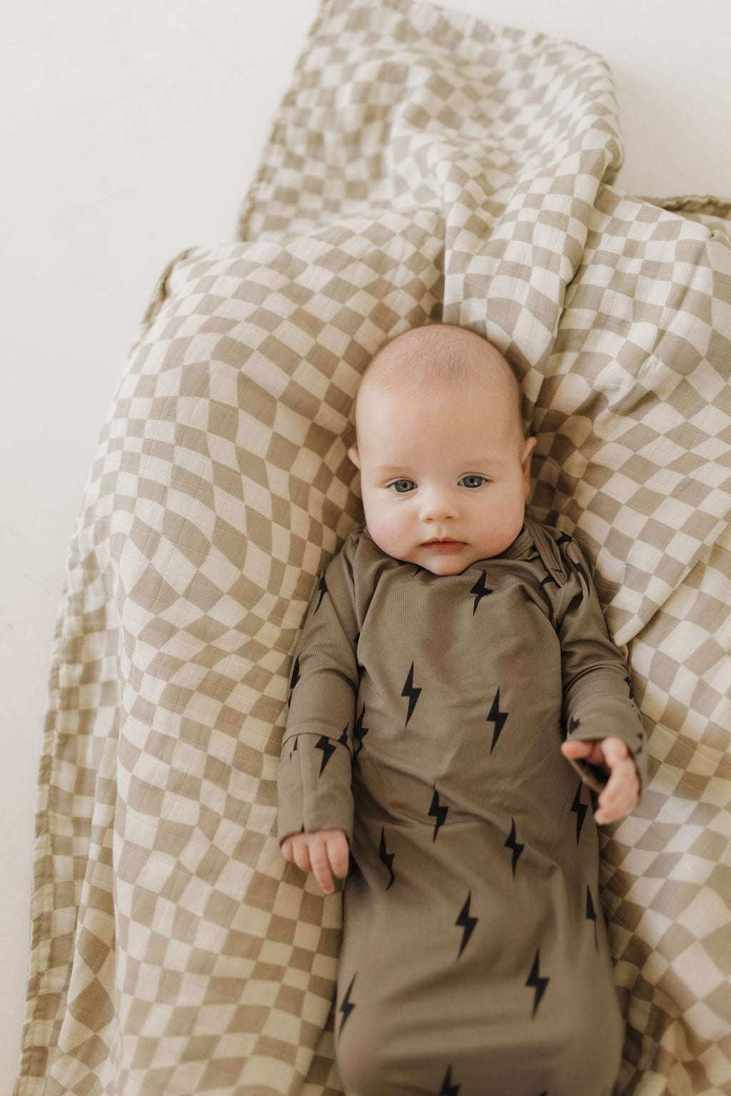 Brown & Black Lightning Bolt | Bamboo Knotted Gown | Milk & Baby