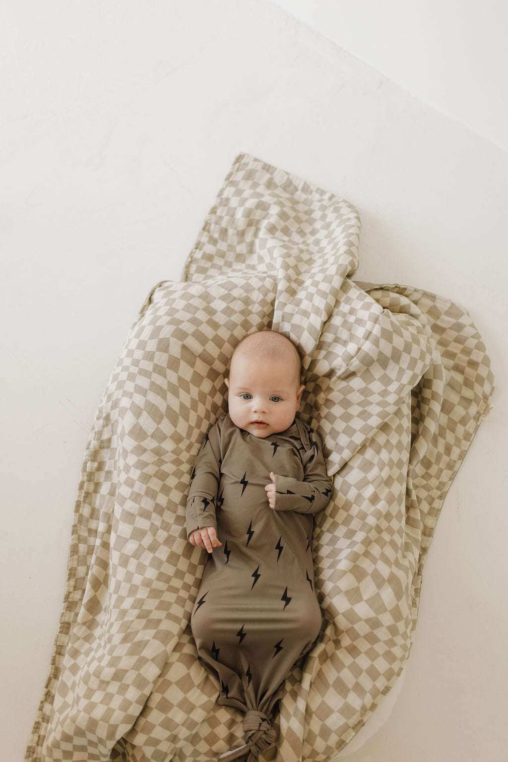 Brown & Black Lightning Bolt | Bamboo Knotted Gown | Milk & Baby