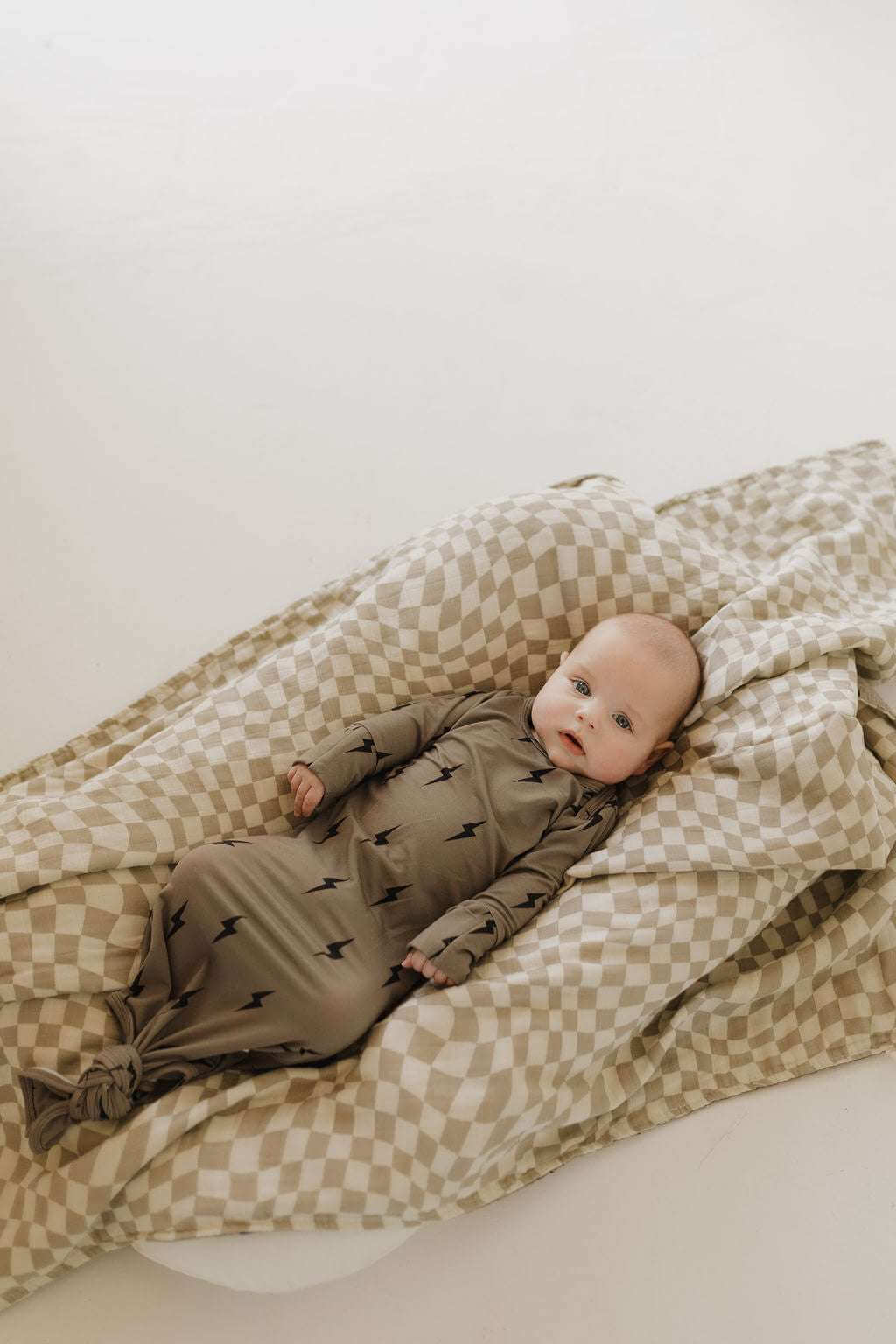 Brown & Black Lightning Bolt | Bamboo Knotted Gown | Milk & Baby