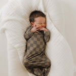 Faded Brown Checkerboard | Bamboo Knotted Gown | Milk & Baby