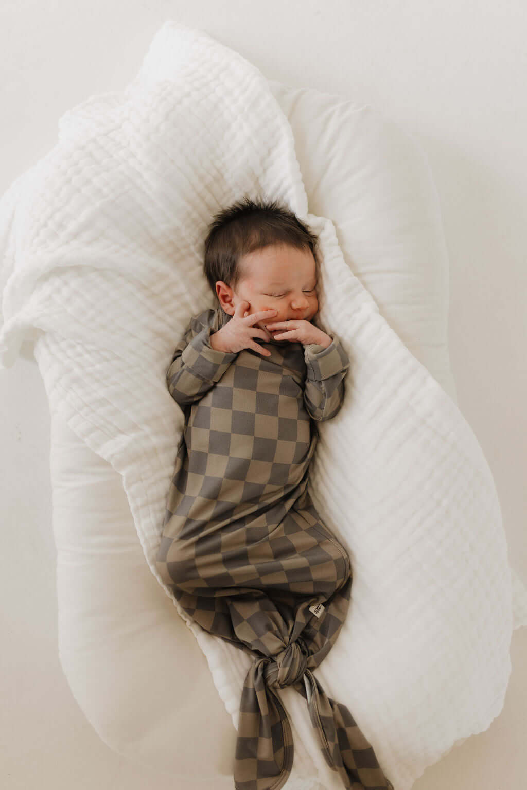 Faded Brown Checkerboard | Bamboo Knotted Gown | Milk & Baby