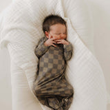 Faded Brown Checkerboard | Bamboo Knotted Gown | Milk & Baby