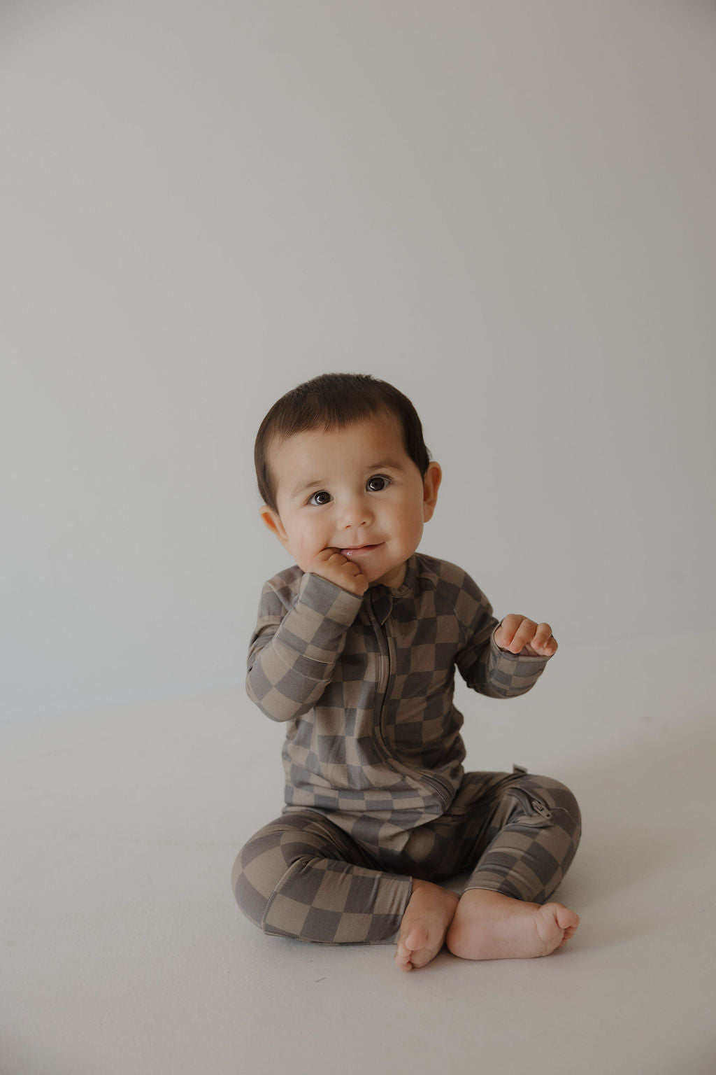Faded Brown Checkerboard | Bamboo Zip Pajamas