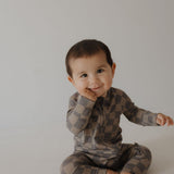 Faded Brown Checkerboard | Bamboo Zip Pajamas