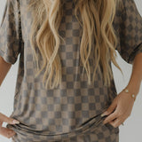 Faded Brown Checkerboard | Short Sleeve Women's Bamboo Pajama