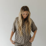 Faded Brown Checkerboard | Short Sleeve Women's Bamboo Pajama