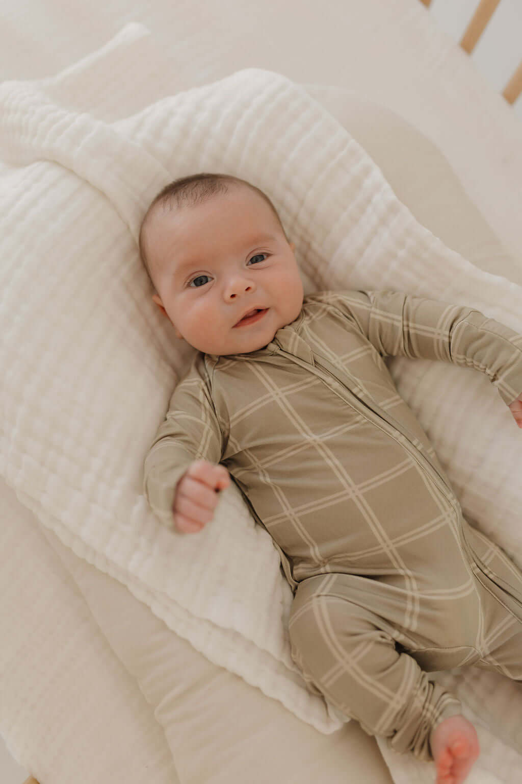 Linen Grid | Bamboo Zip Pajamas | Milk & Baby