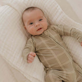 Linen Grid | Bamboo Zip Pajamas | Milk & Baby