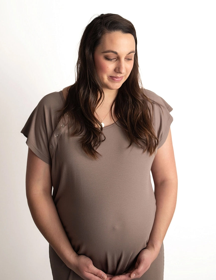 Cocoa Ribbed Labor & Delivery Gown | Milk & Baby