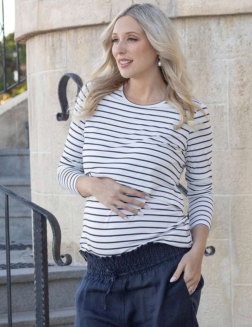 Lanie Maternity & Nursing Navy Stripe Top | Milk & Baby