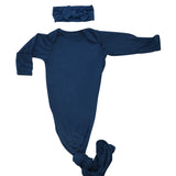 Navy Knotted Newborn Gown Set