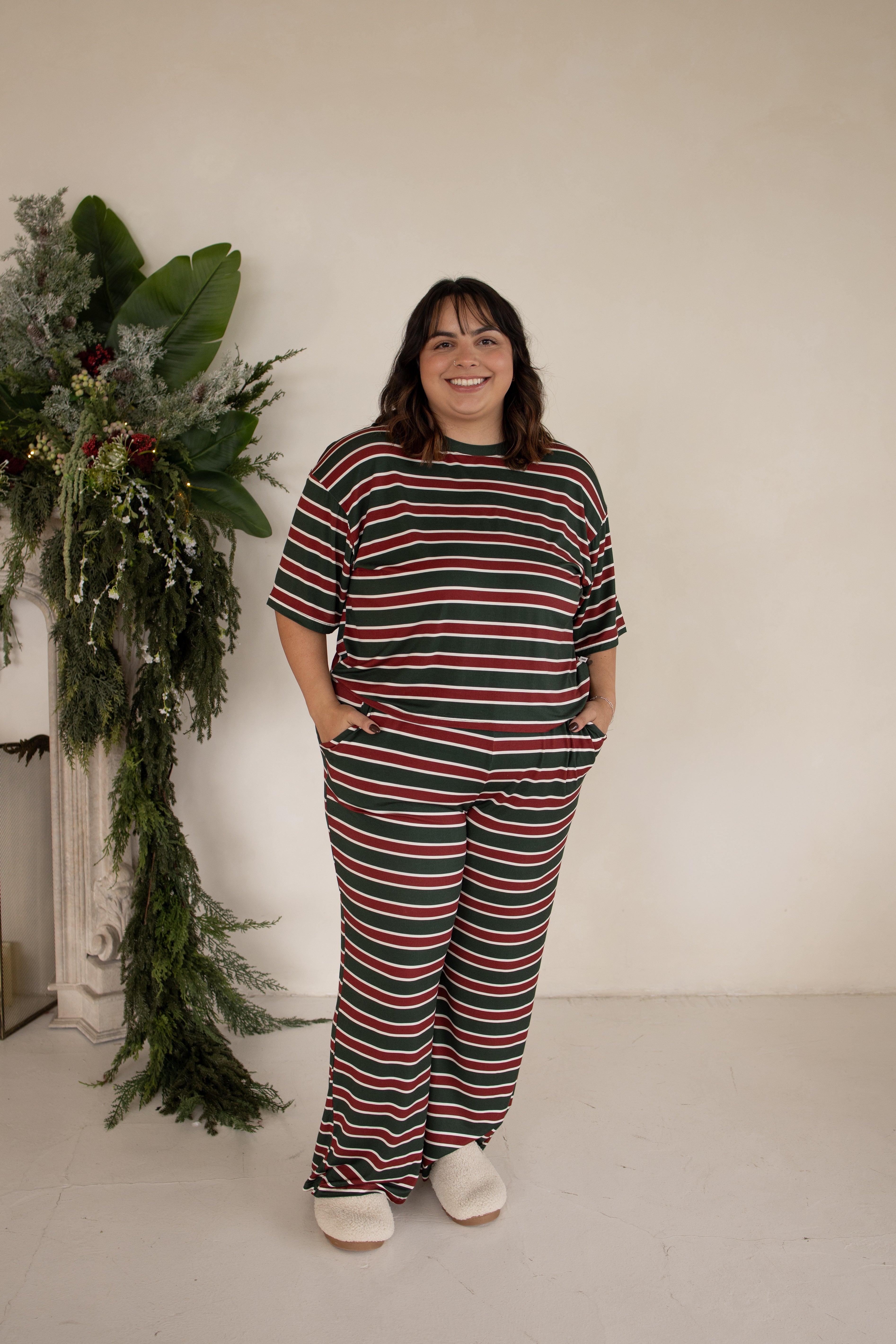 Holiday Stripe | Women's Boxy Tee Lounge Set