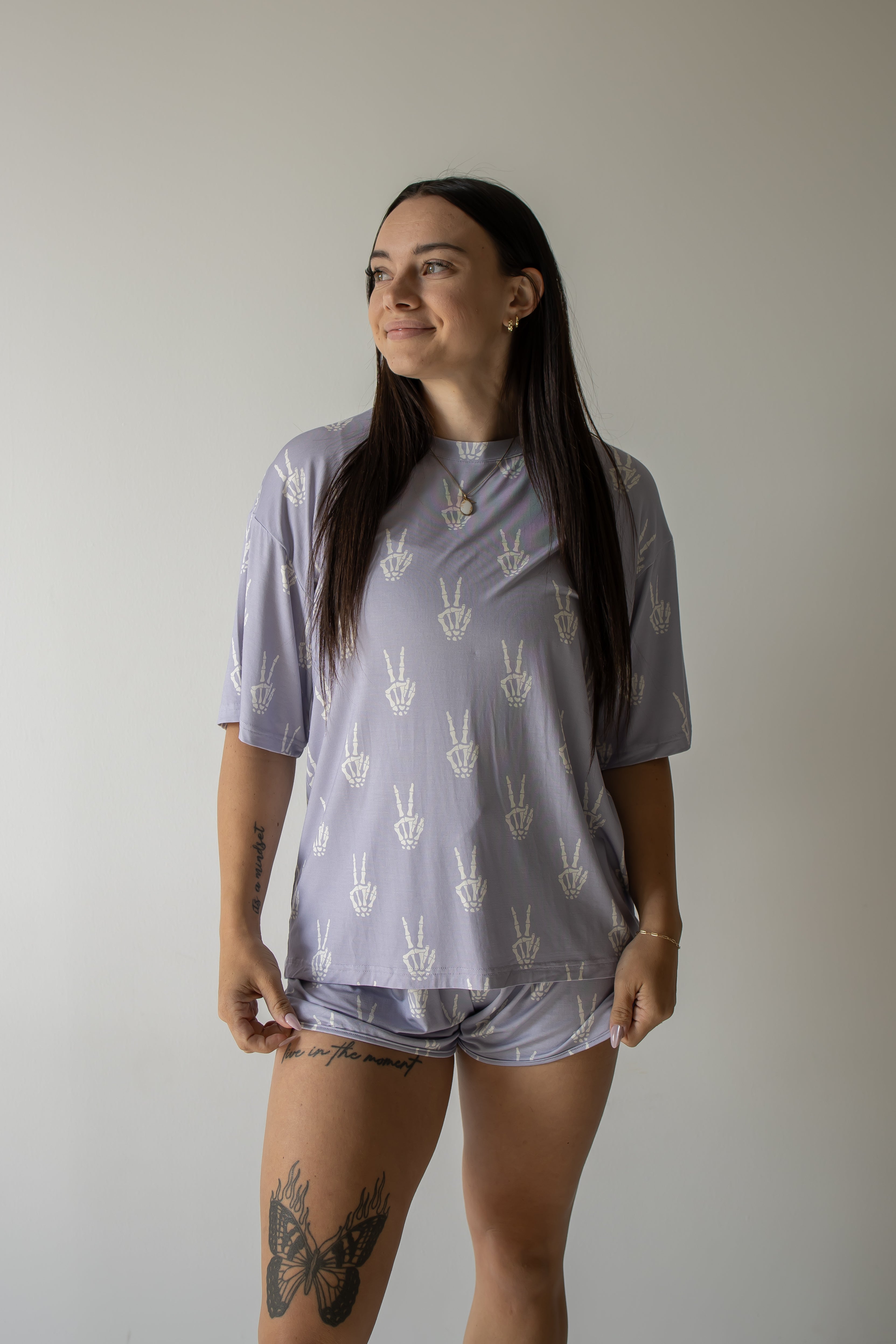 Enchanted Skelly | Women's Bamboo Short Set | Stay cool and stylish in our Women's Bamboo Short Set, featuring a soft t-shirt and drawstring shorts perfect for warm weather! | Milk & Baby
