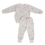 Mebie Baby Skier French Terry Set featuring a ski print, cozy and breathable fabric for little ones.