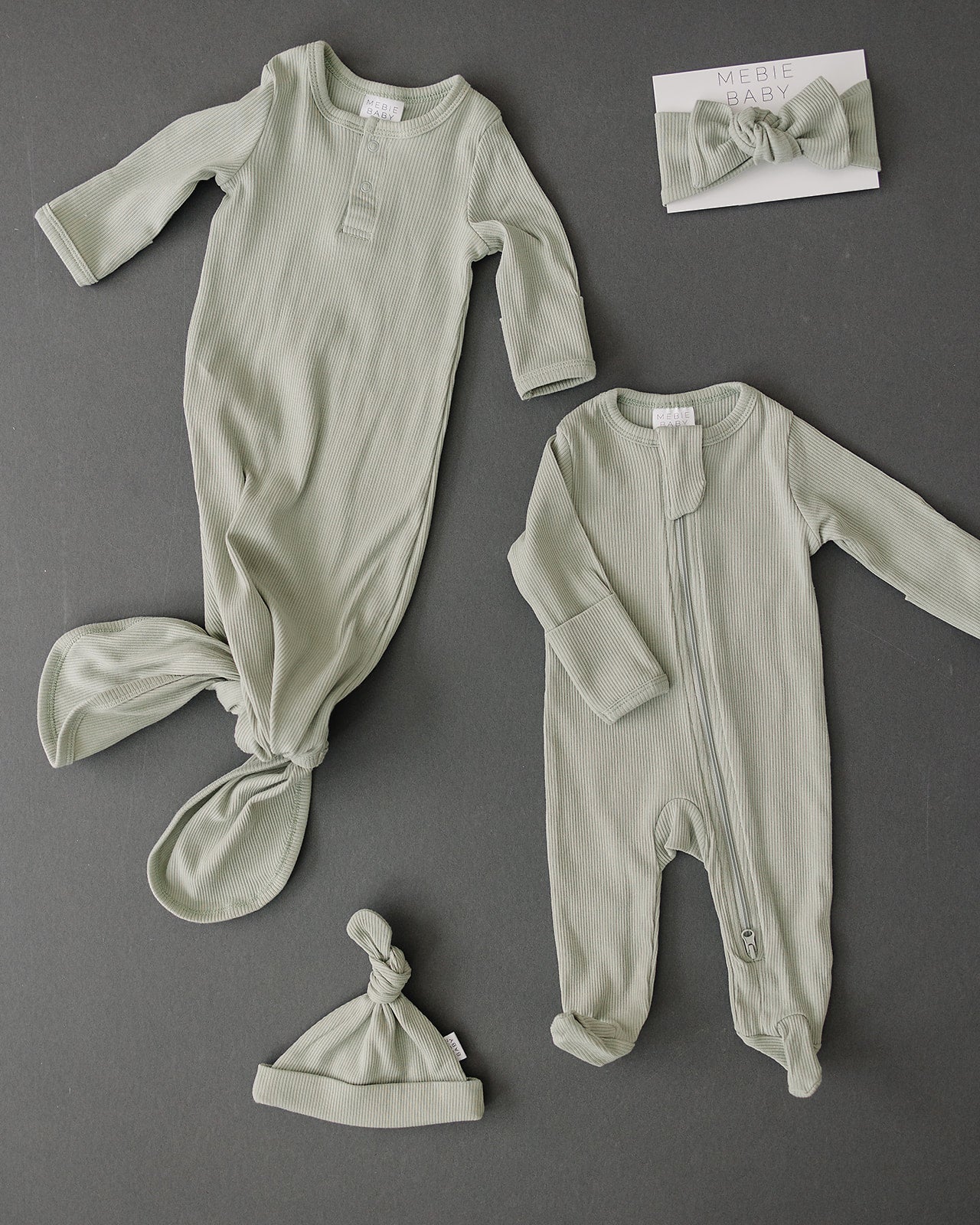 Sage Organic Ribbed Newborn Knot Hat | Milk & Baby