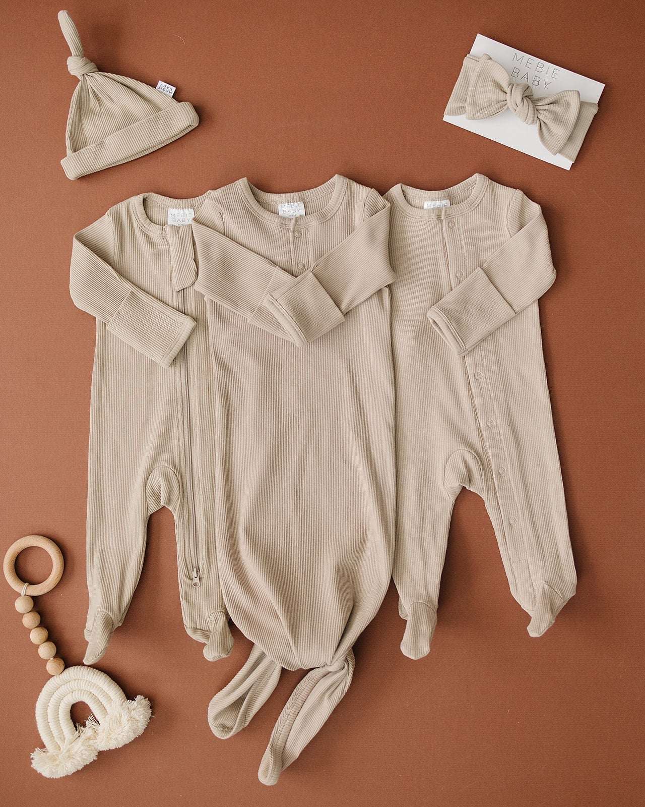 Oatmeal Organic Cotton Ribbed Baby Gown | Milk & Baby
