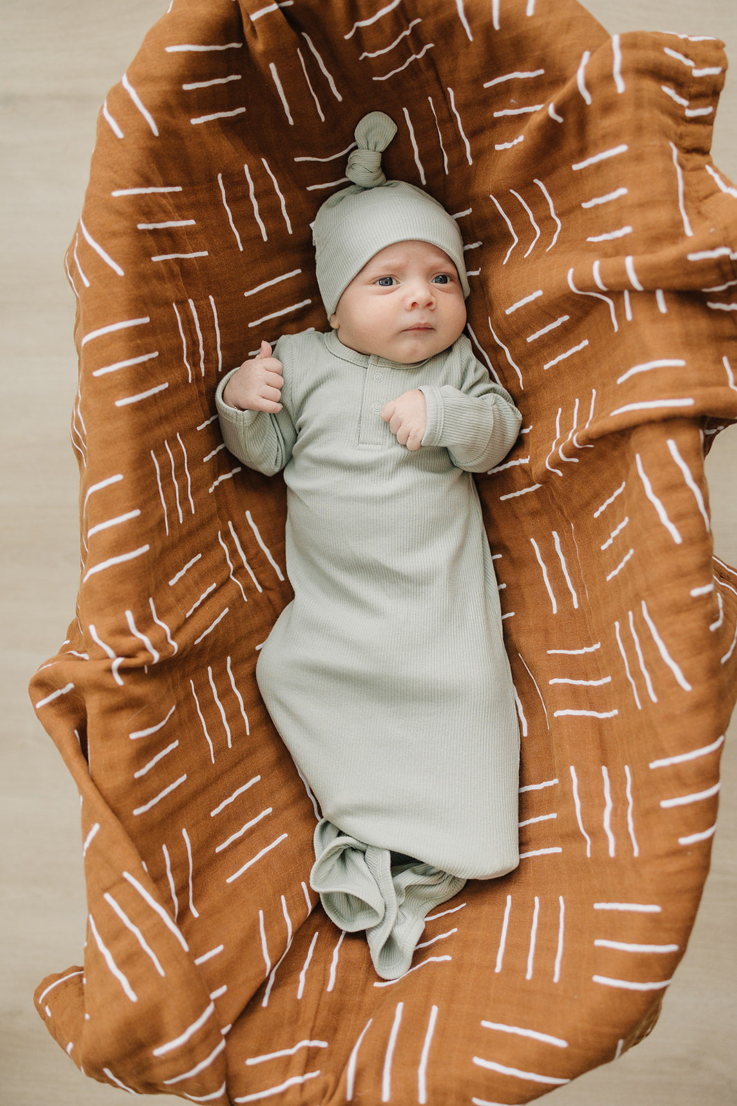 Sage Organic Cotton Ribbed Knot Gown | Milk & Baby