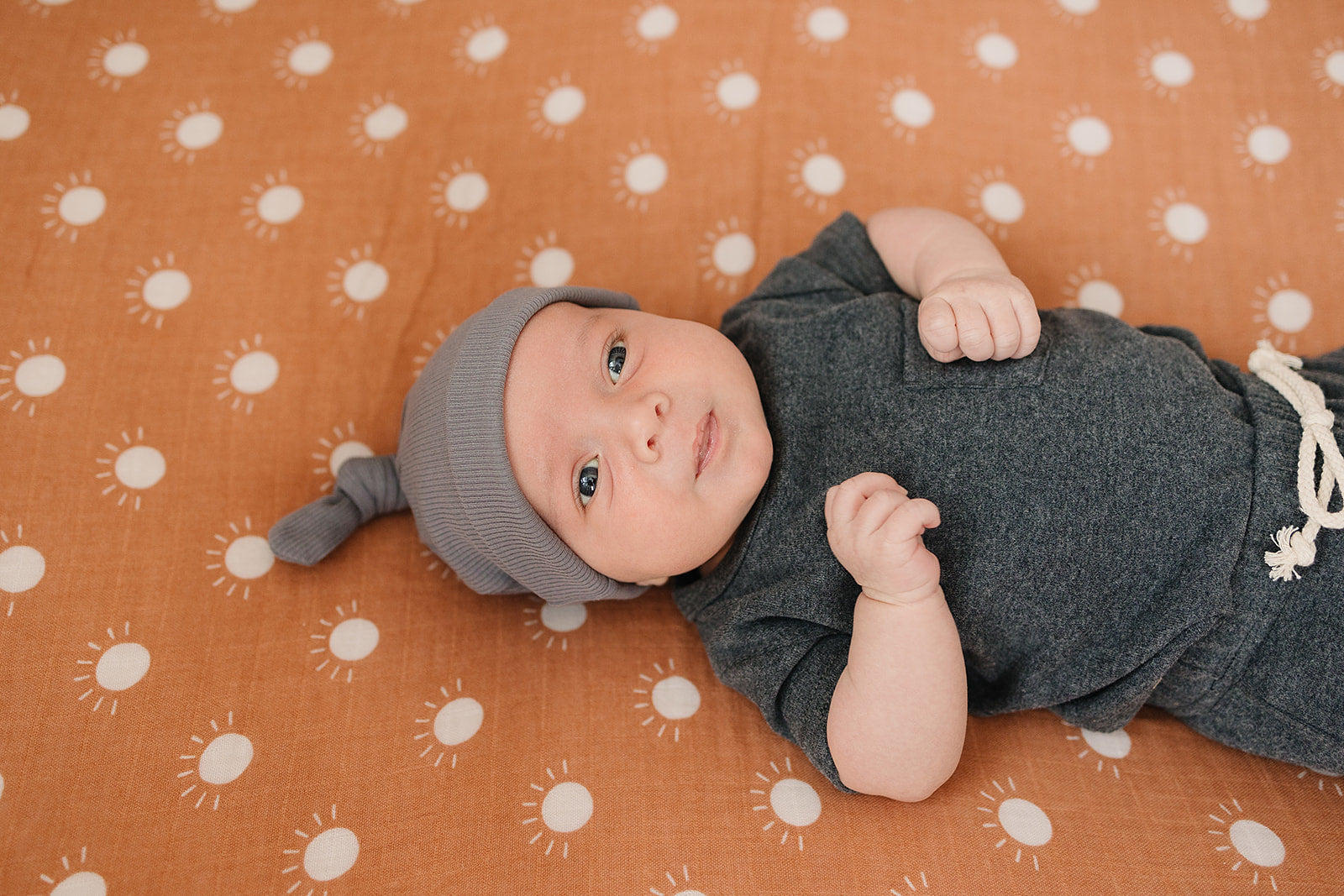 Grey Organic Ribbed Newborn Knot Hat | Milk & Baby