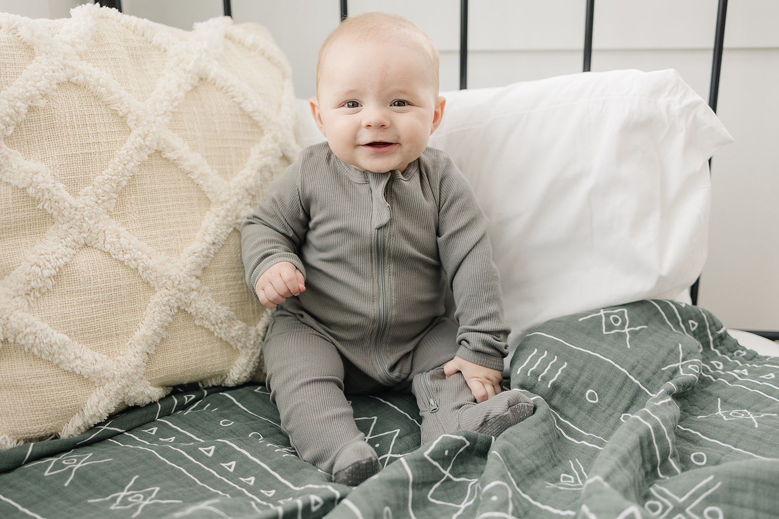 Grey Organic Cotton Ribbed Zipper | Milk & Baby