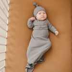 Grey Organic Cotton Ribbed Knot Gown | Milk & Baby