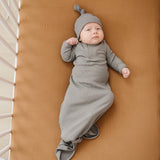 Grey Organic Cotton Ribbed Knot Gown | Milk & Baby