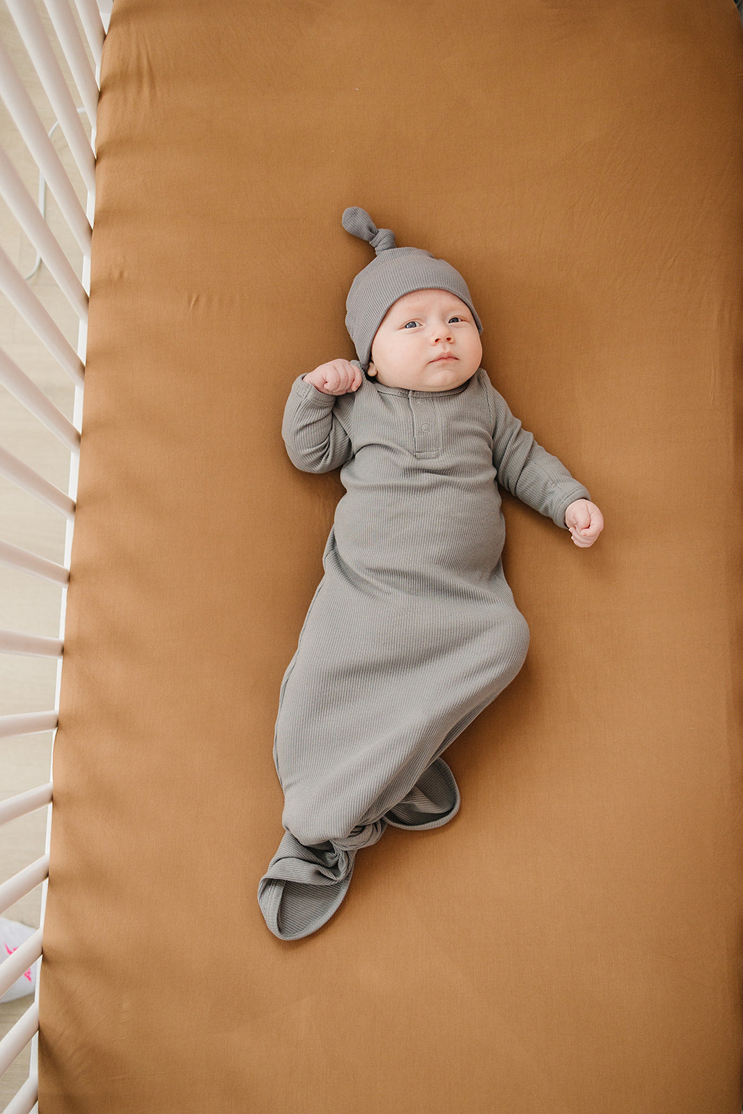 Grey Organic Cotton Ribbed Knot Gown | Milk & Baby