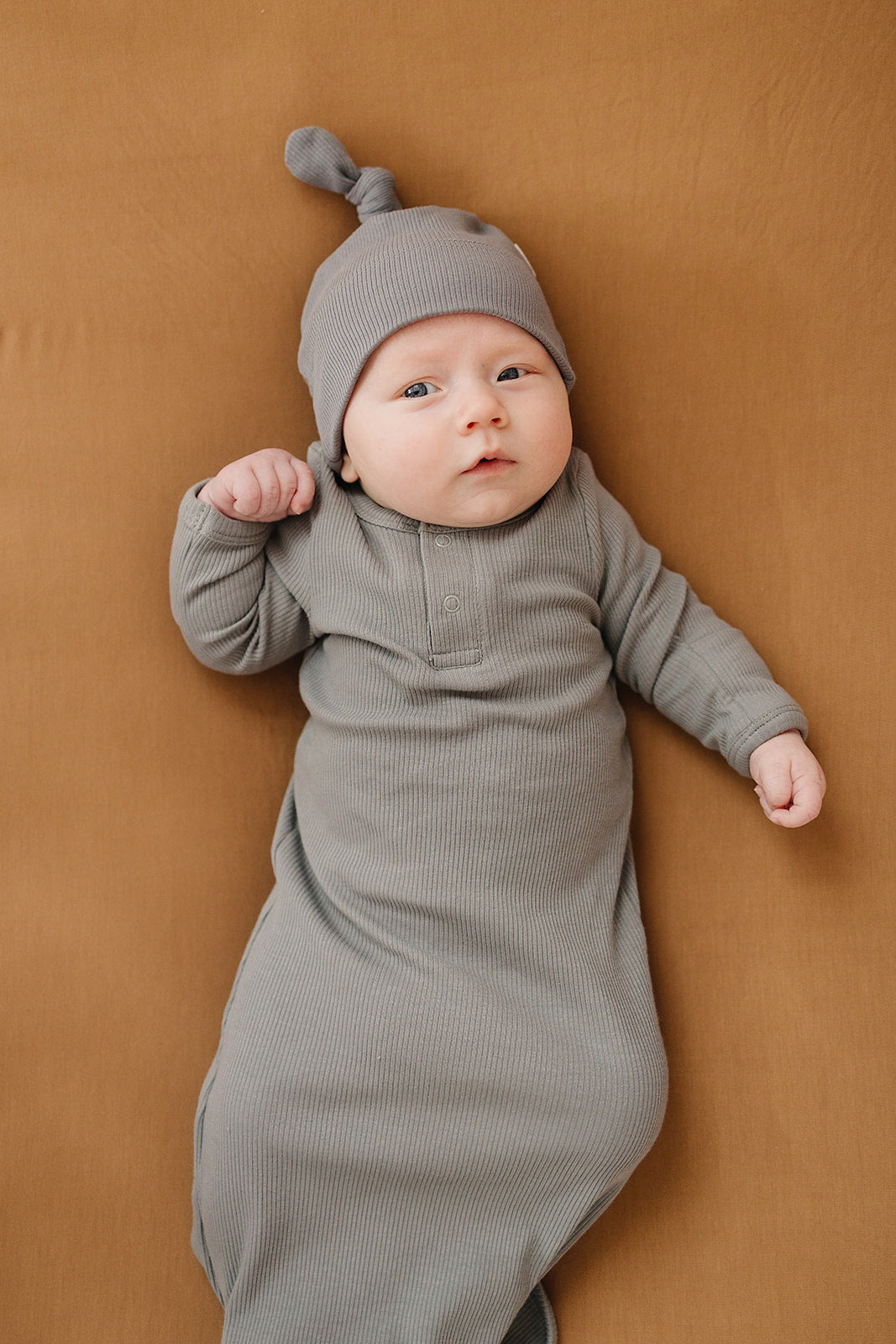 Grey Organic Ribbed Newborn Knot Hat | Milk & Baby