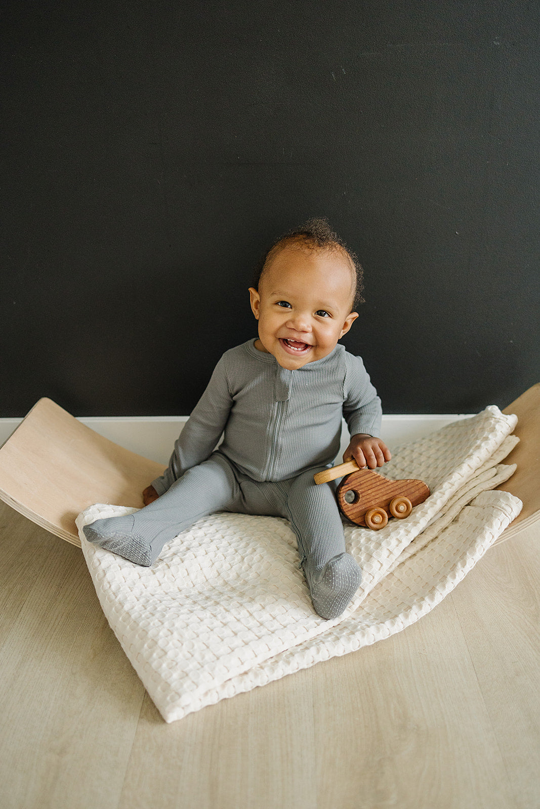Grey Organic Cotton Ribbed Zipper | Milk & Baby
