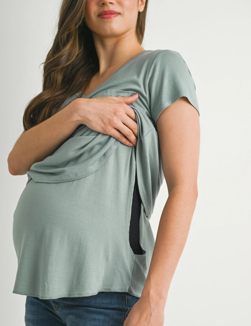 Round Neck Maternity Nursing Pocket T-Shirt | Milk & Baby