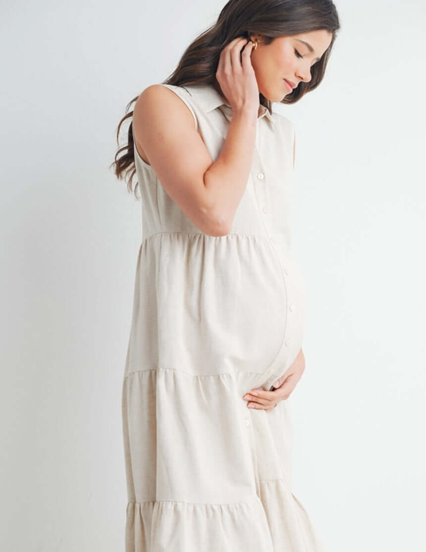 Tiered Maternity & Nursing Midi Shirt Dress | Milk & Baby
