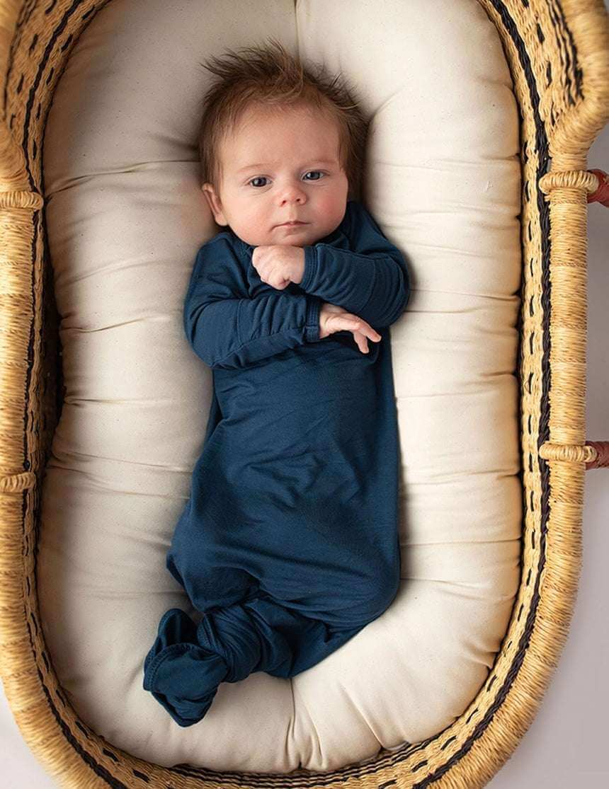 Navy Knotted Newborn Gown | Milk & Baby