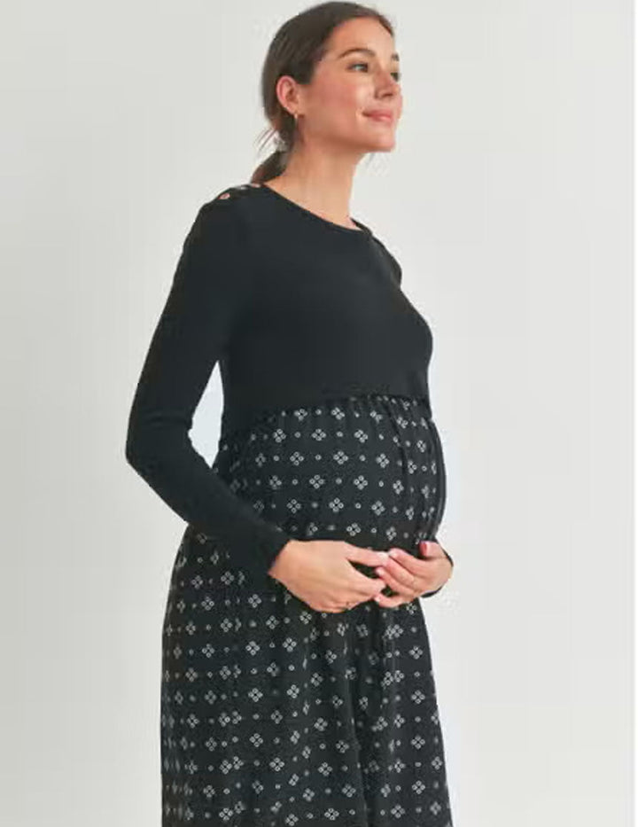 Jana Button Shoulder Maternity + Nursing Dress Milk & Baby
