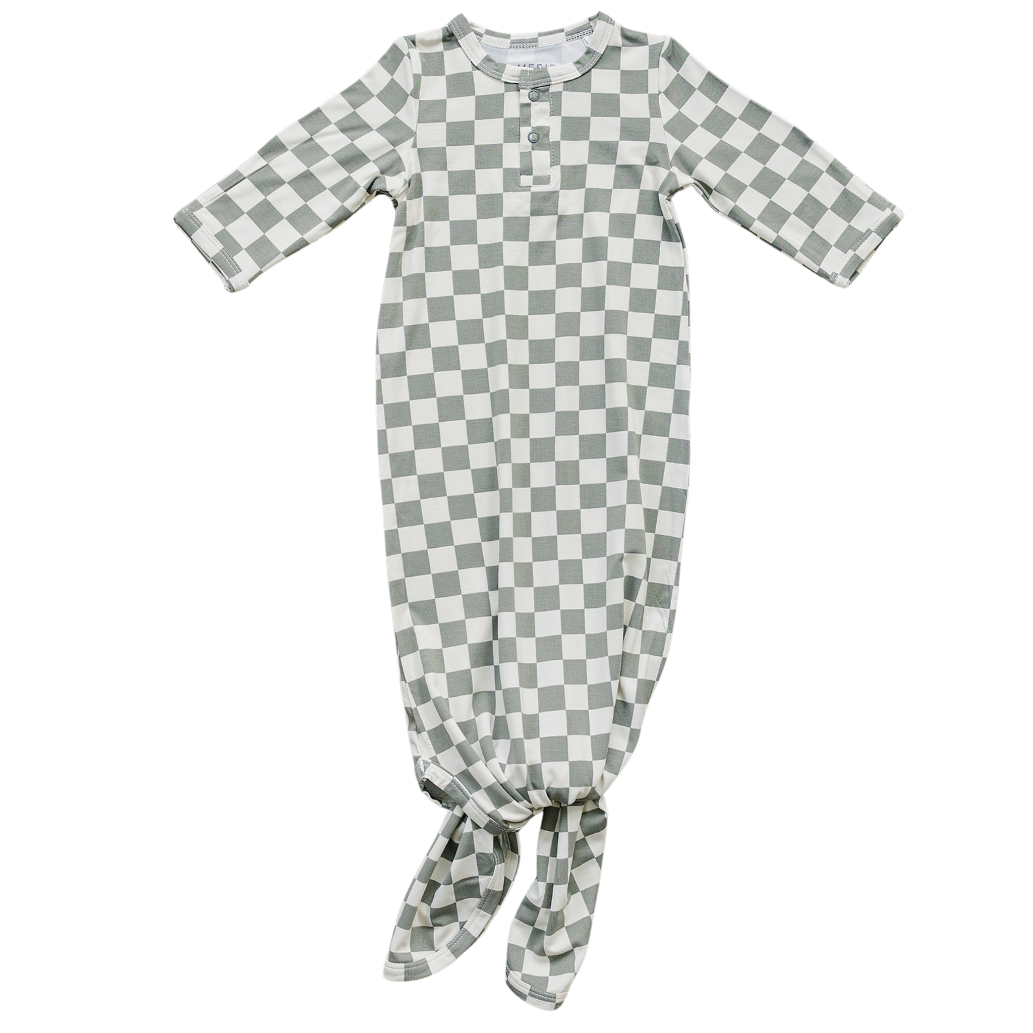 Light Green Checkered Bamboo Knot Gown | Milk & Baby