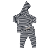 Charcoal Stripe Ribbed Hooded Set featuring cozy hooded top and matching pants in charcoal stripes.