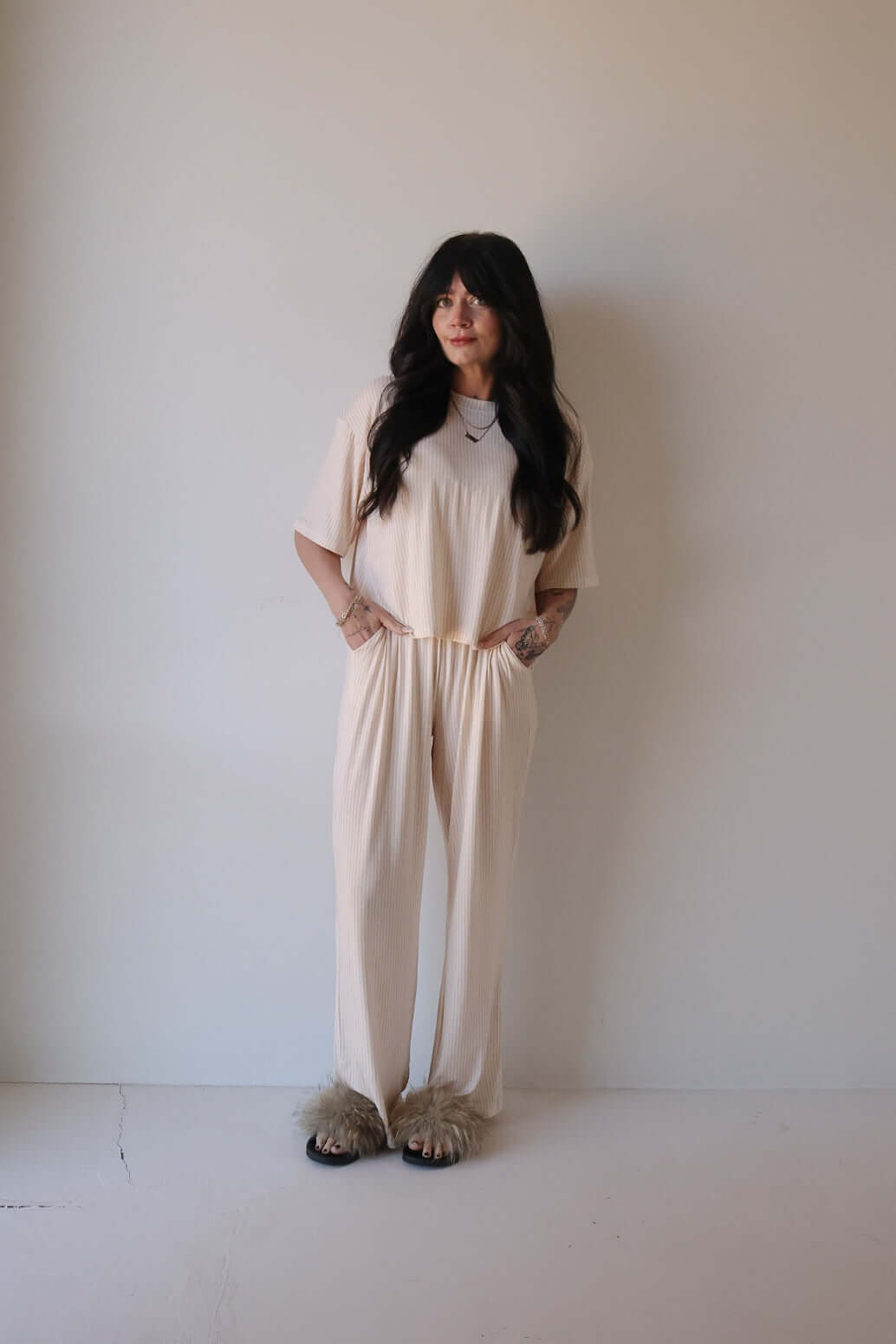 Sadie Stripe | Women's Boxy Tee Lounge Set | Milk & Baby