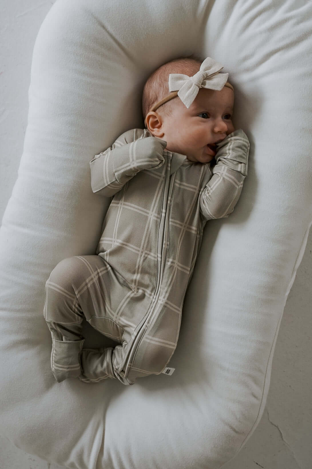 Linen Grid | Bamboo Zip Pajamas | Snuggle into our Bamboo Zip Pajamas made from soft bamboo. Perfect for play and sleep, with options for footed or footless styles! | Milk & Baby